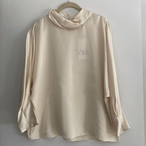 Zara 3/4 Sleeve Satin Cowl Neck Blouse